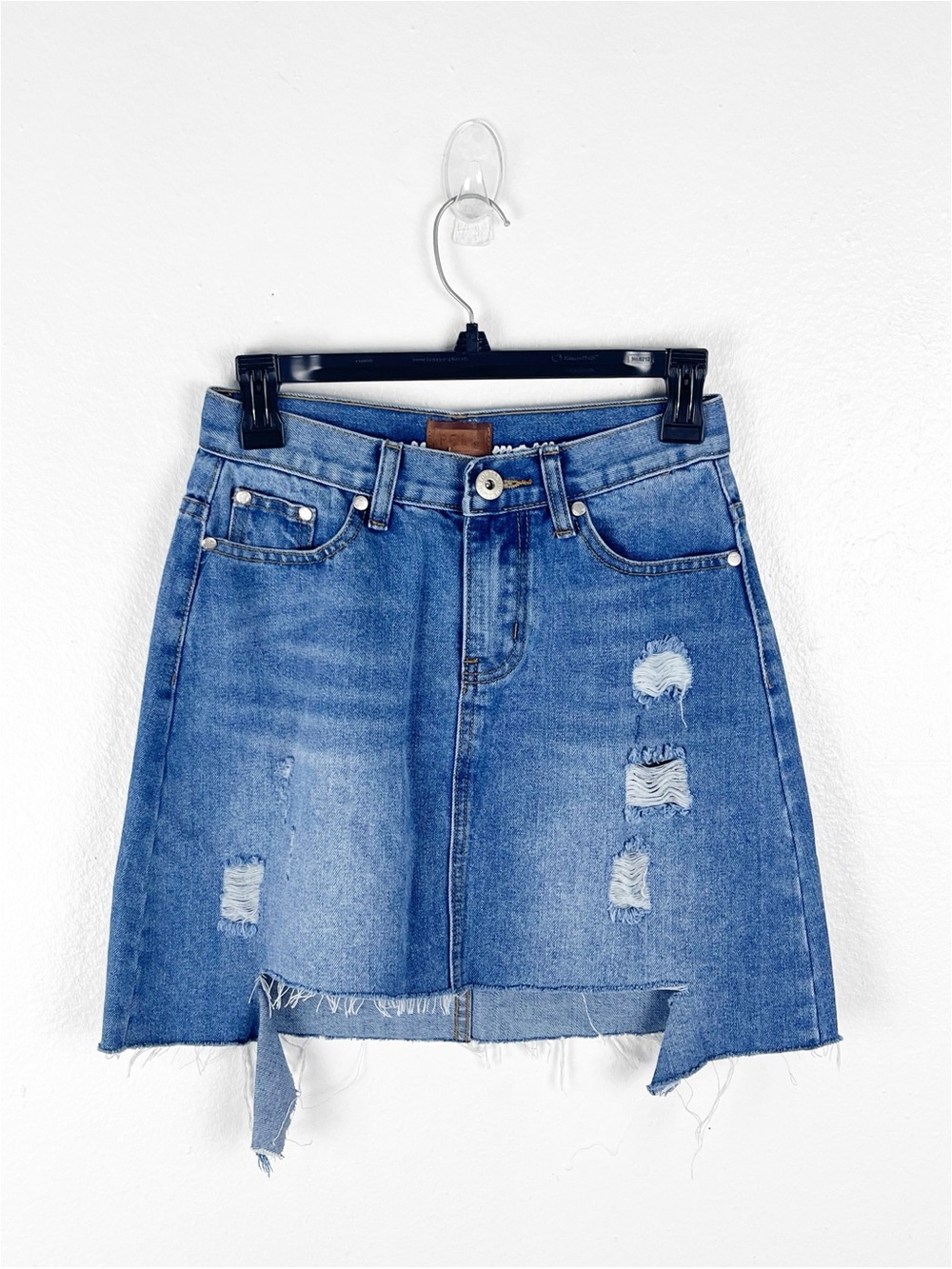 POL Blue Intentionally Ripped Distressed Basic Denim Jean Skirt Size Small Boho